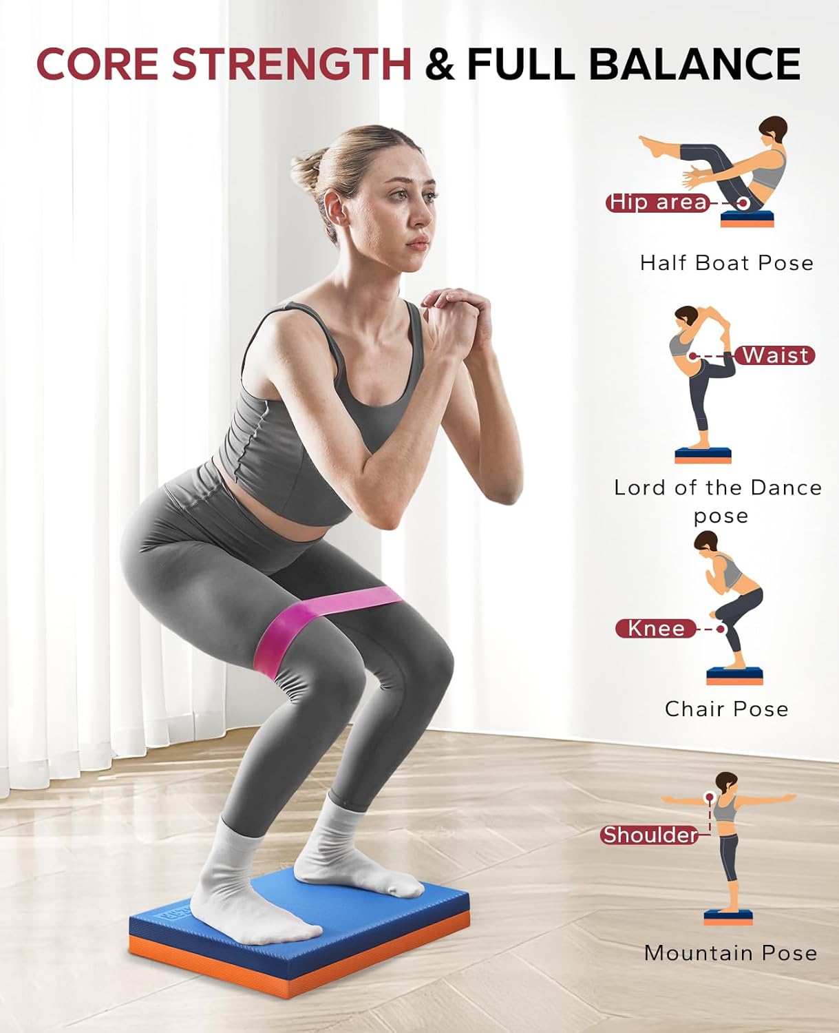 HAPBEAR Exercise Balance Pad - 15"x12" Non-Slip Textured Bottom Stability Training Mat - 2.25" Thick Soft Cushioned Foam for Physical Therapy, Core Training & Home Workouts