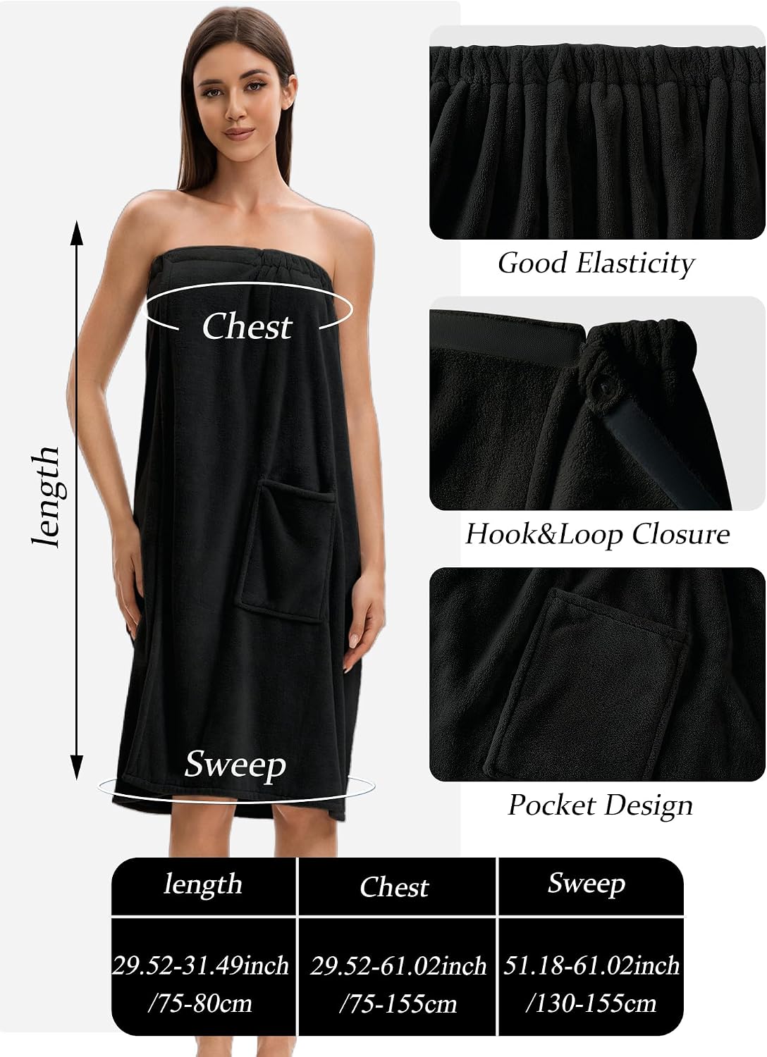 Towel Wrap For Women After Shower，Plush Bath Robe Female，Sauna Spa Wrap Around Towels With Pockets