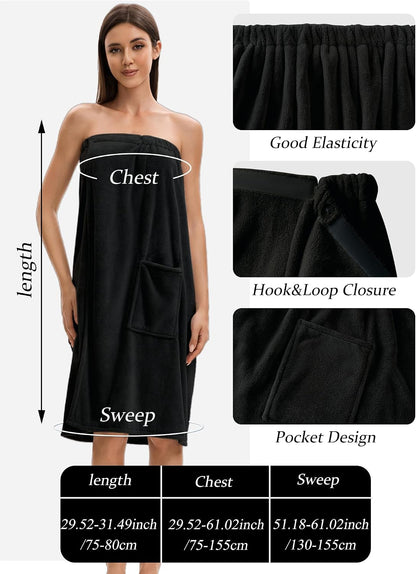 Towel Wrap For Women After Shower，Plush Bath Robe Female，Sauna Spa Wrap Around Towels With Pockets