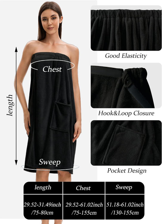 Towel Wrap For Women After Shower，Plush Bath Robe Female，Sauna Spa Wrap Around Towels With Pockets
