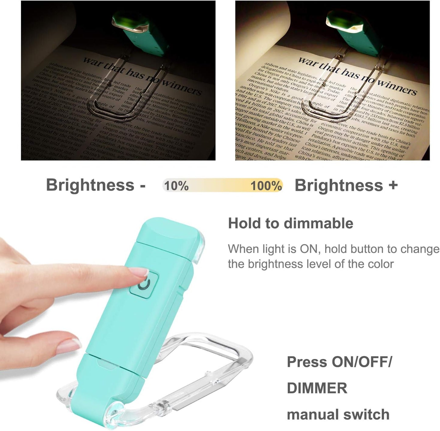 HONWELL Rechargeable Book Light, Clip On LED Reading Lights for Kids Reading in Bed, 3 Brightness Levels Dimmable Bookmark Light for Eye-Protection, Portable Reading Lamp for Bookworms, Travel(Orange)
