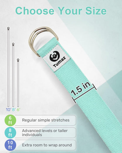Tumaz Yoga Strap/Stretch Bands [15+ Colors, 6/8/10 Feet Options] with Extra Safe Adjustable D-Ring Buckle, Durable and Comfy Delicate Texture - Best for Daily Stretching, Physical Therapy, Fitness