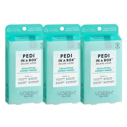 VOESH Pedi in a Box 4 Step Fresh Trio - 3 Pack of Ocean Refresh, Eucalyptus Energy Boost, & Cucumber Fresh Pedicure Set, DIY Pedi, Foot Spa