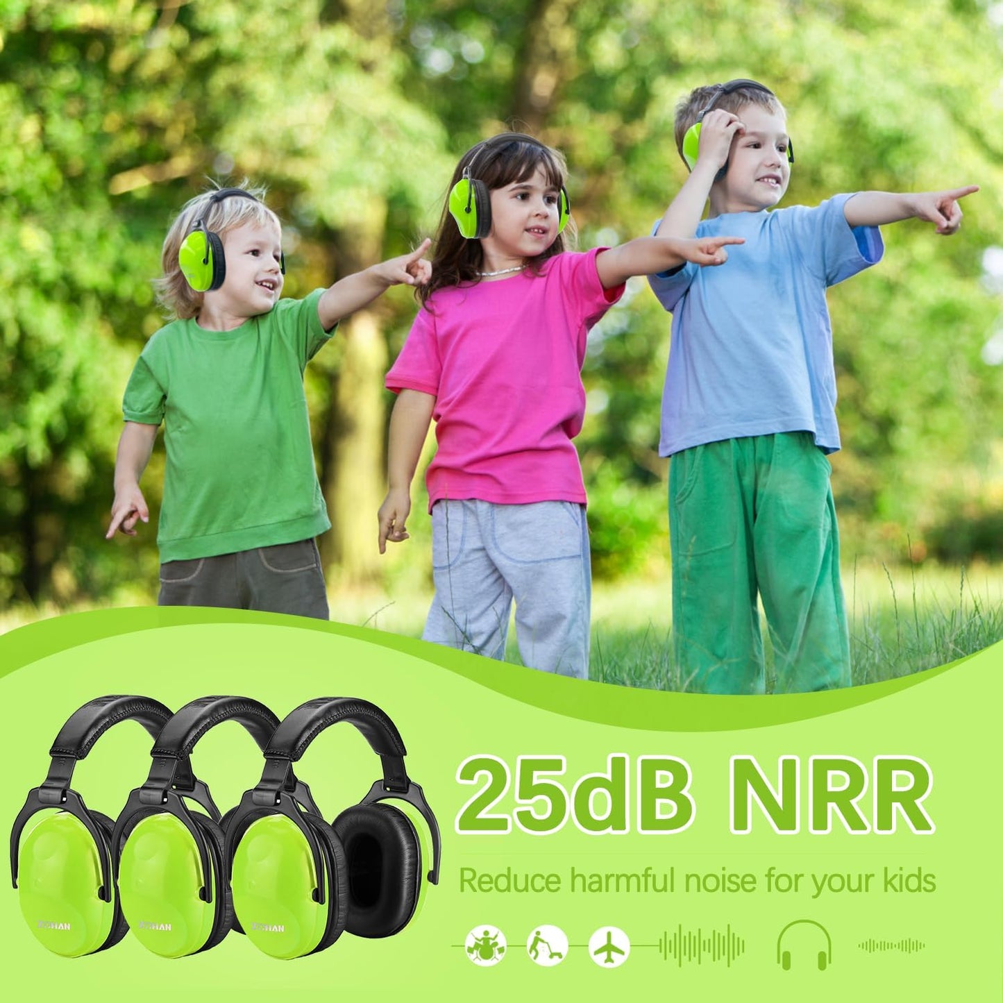 ZOHAN EM030 Kids Ear Protection, Noise Cancelling Headphones Ear Muffs for Autism Sensory, Safety Noise Reduction Hearing Protection for Monster Truck/Concerts/Fireworks/Air Shows