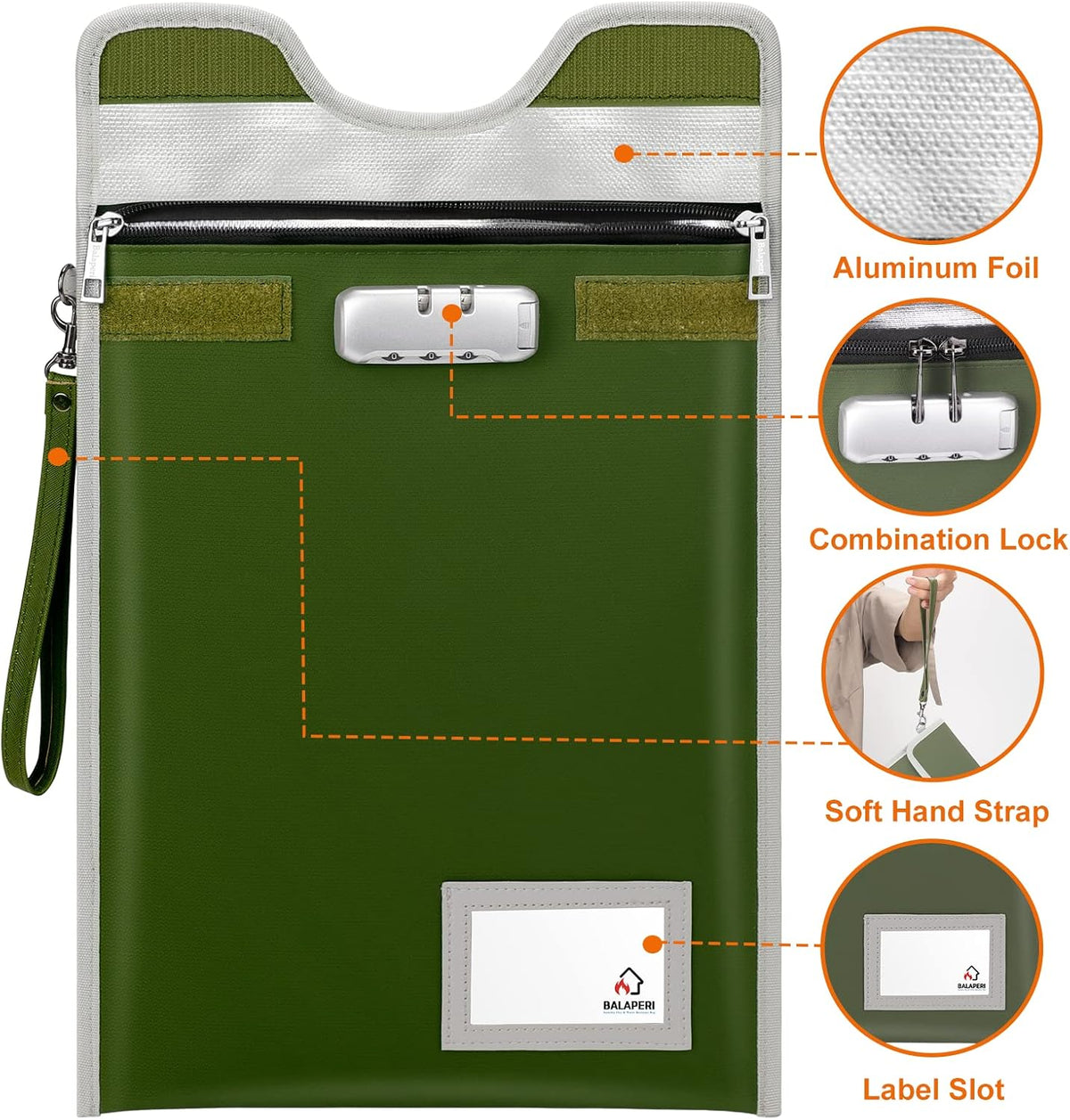 Fireproof Document Bag with Lock (5200℉), 15”x 11”Fireproof Money Bag, Waterproof Zipper Pouch for A4 A5 Legal Letter Size Document, Tablet, Valuables, Jewelry, Cash and Passport