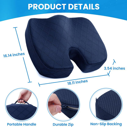 TushGuard Seat Cushion - Memory Foam Sitting Pillow for Office Chair, Car Seat, Airplane, Bleacher - Sciatica & Hip & Coccyx Pain Relief Desk Chair Cushion for Long Sitting Office Workers, Car Drivers