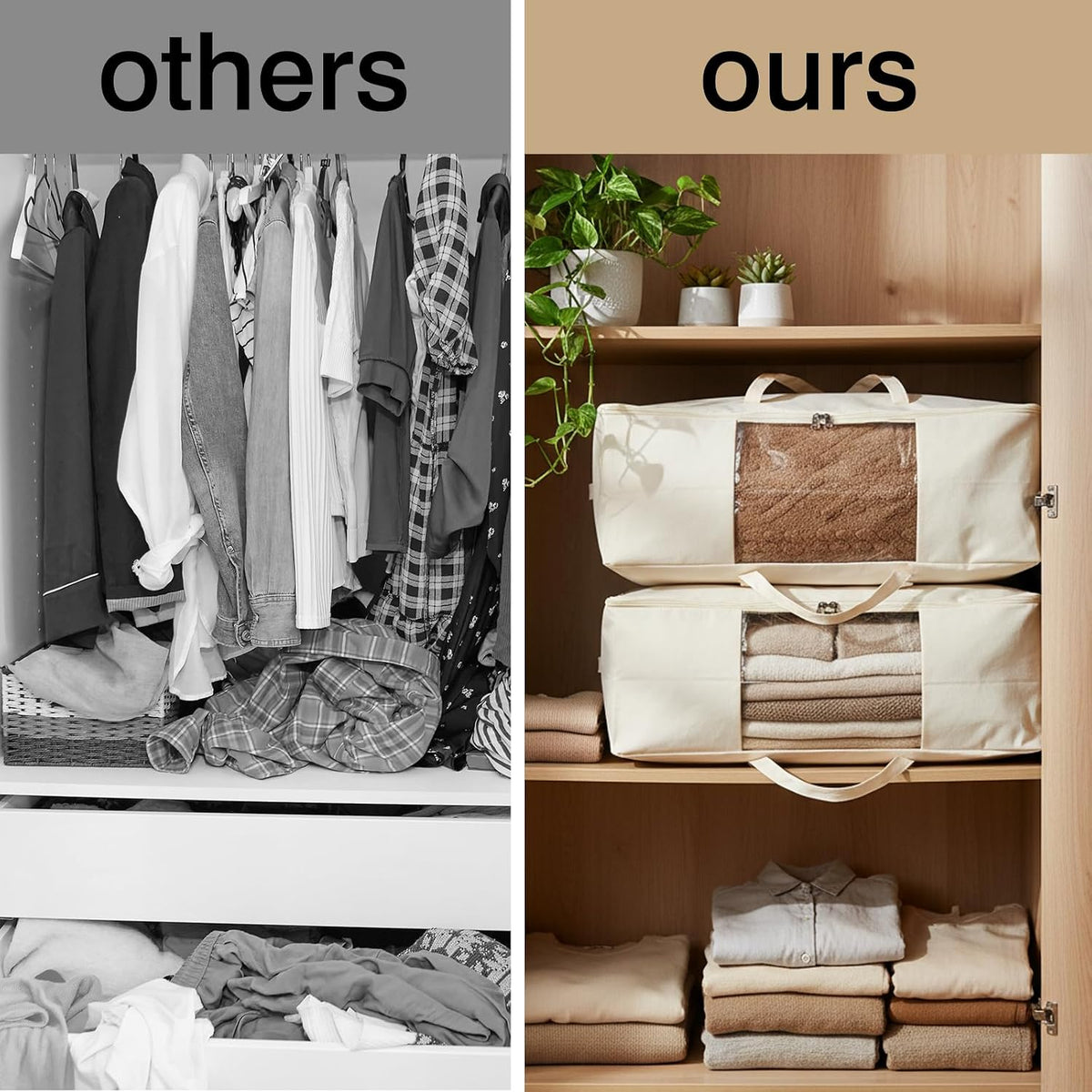 Comforter Storage Bags 70L Canvas Closet Organizer Clothes Container