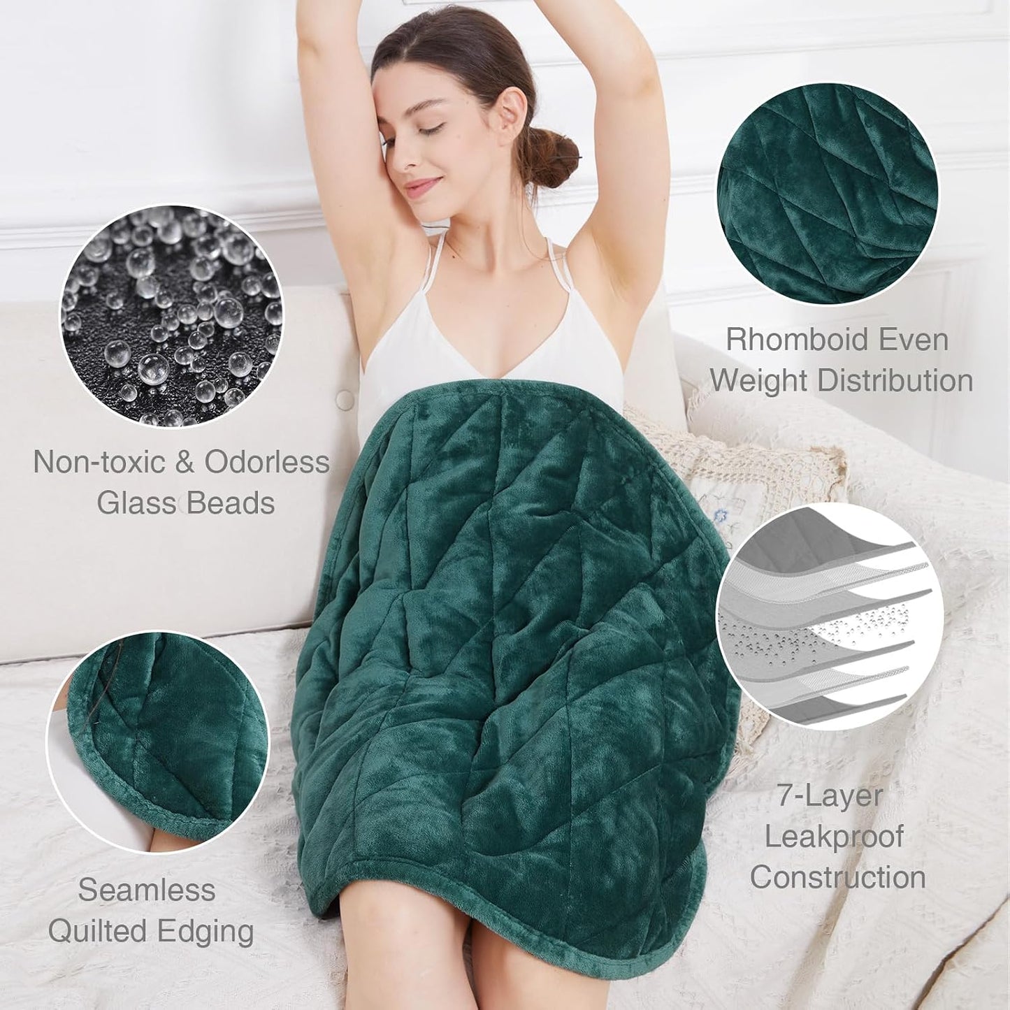 Alomidds Weighted Lap Blanket 7lbs, Cozy Breathable Flannel Weighted Lap Pad for Adults, Small Weighted Blanket for Travel, Couch, Green, 29" x 24"
