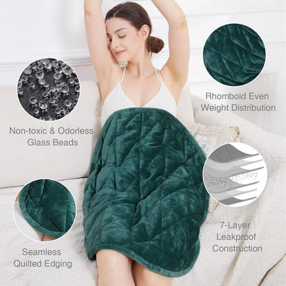 Alomidds Weighted Lap Blanket 7lbs, Cozy Breathable Flannel Weighted Lap Pad for Adults, Small Weighted Blanket for Travel, Couch, Green, 29" x 24"