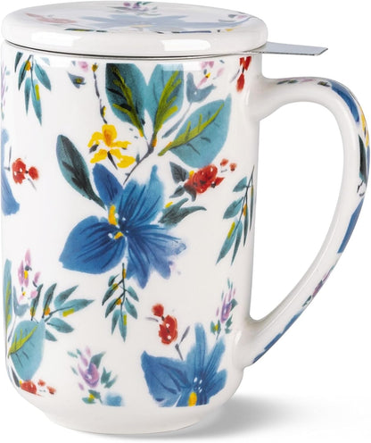 AmorArc Porcelain Tea Mug with Infuser and Lids, 18 Oz Large Cup Strainer with Bag Holder for Loose Leaf Tea, Steeping Coffee Mug for House-warming Wedding Birthday Gift