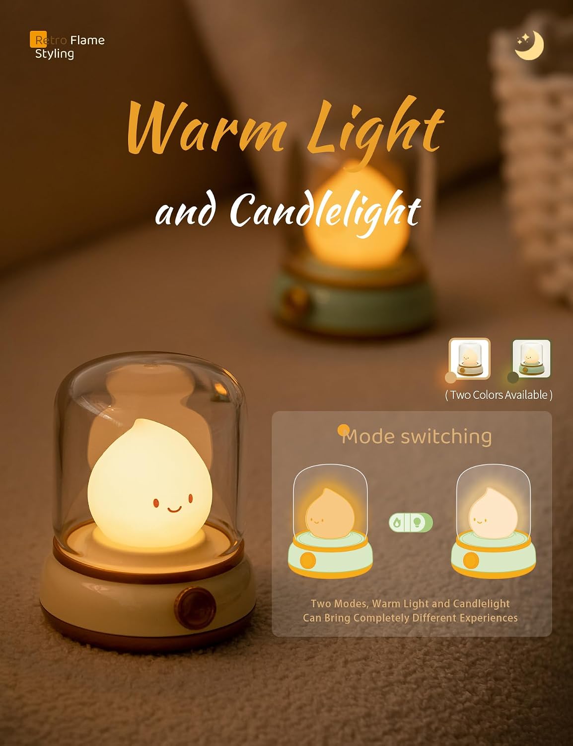 WANIDEA Flameless Candles Lamp, Led Candles,Cute Kerosene Lamp,Silicone Flame Amber Light,Adjustable Dimmable Rechargeable Night Light for Kids,Girls,Teenager Kids Bedroom Christmas