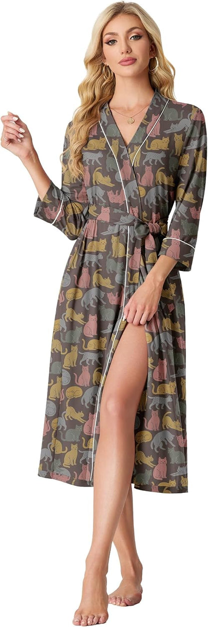 PrinStory Robes for Women 3/4 Sleeve Long Bath Robe XS-4XL