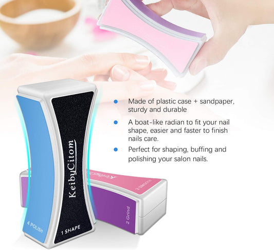 Nail Files and Buffers - Professional Nail Buffer Block for Shaping Polishing, New Natural Nail Polisher with 4 Sides for Nail Art Gel Suit for Home Salons Use (2 Pcs)