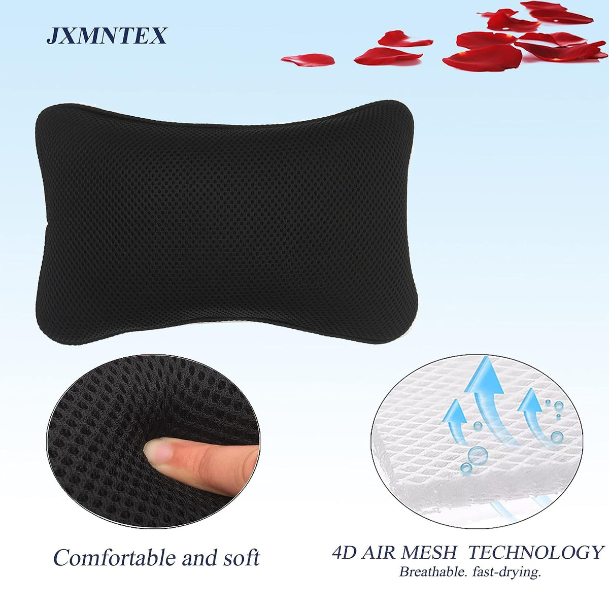 Bathtub Pillow, Non Slip, Breathable Soft, Comfortable Head Neck Support, Machine Washable, 2 Large Suction Cups (White)