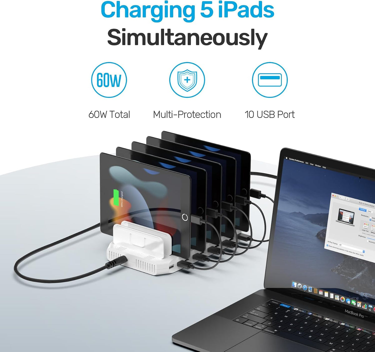 Unitek 10-Port Charging Station, USB Charger Organizer for Multiple Device