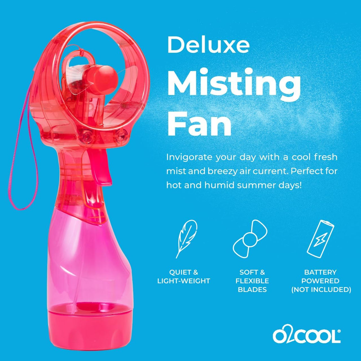 O2COOL Deluxe Handheld Misting Fan Battery Powered Green