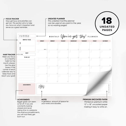 Bliss Collections Weekly Planning Pad, To Do List Notebook - Undated Tear-Off Sheets Notepad - Work Calendar, Organizer, Scheduler for Goals, Tasks - Minimalist, 8.5" x 11", 50 Sheets