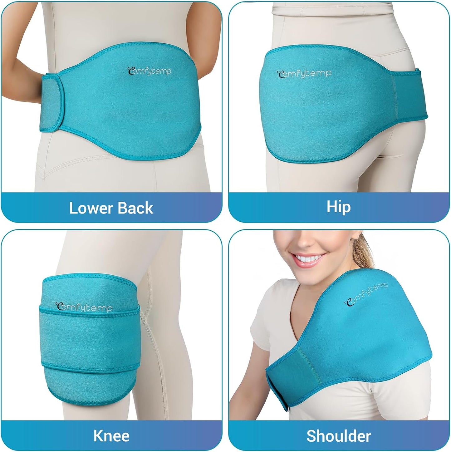 Comfytemp Ice Pack for Back Pain Relief, 2 Pcs, Sciatica Ease Brace, Reusable Gel Lower Back Ice Wrap for Injuries, Hot Cold Compress for Lower Lumbar, Waist, Men Women After Surgery (Blue)