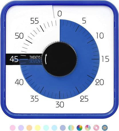 Visual Timer 7.5 inch; 60 Minute 1 Hour Countdown Timer for Kids Classroom Teaching Tool Home Office Meeting, Mechanical Countdown Clock for Exam Time Management Magnetic, Navy Blue with Colorful Disc