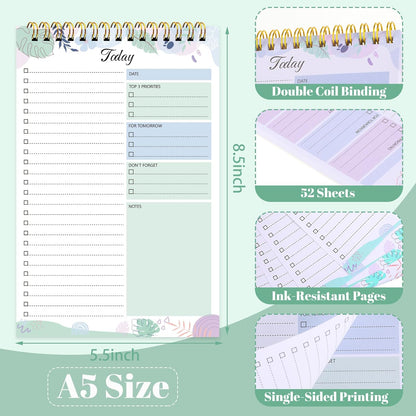 2 Packs To Do List Notepad, 104 Pages To Do List Notebook A5 Undated Daily Planner Notepad with Task Checklist Home Office School Supplies