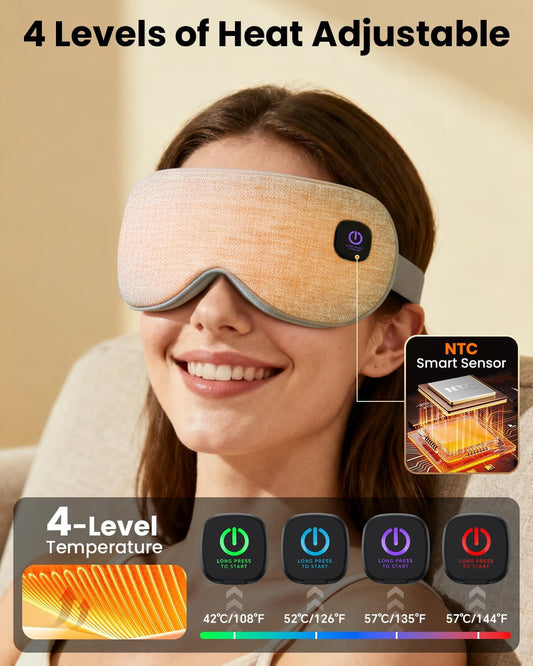 Cordless Heated Eye Mask, Rechargeable Mask with 4 Heat Levels for Dry Eyes