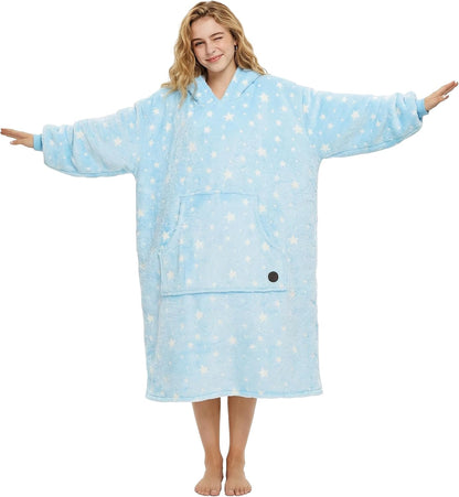 THREE POODLE Wearable Blanket Hoodie for Women, Oversized Sherpa Sweatshirt Blanket for Adults Men, Cozy Hooded Blankets, Gifts for Teen Girls Women Mom Sister