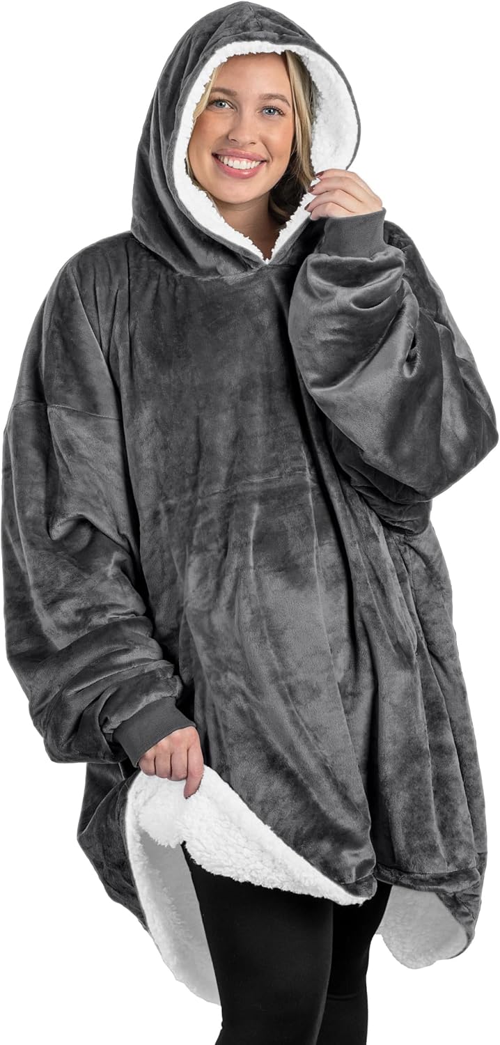 Bare Home Wearable Blanket Hoodie - Soft Plush Sherpa - Warm and Cozy - Oversized Wearable Blanket