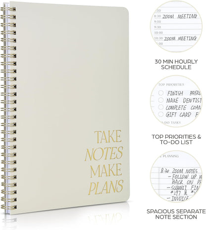 Beautiful Daily Planner And Notebook With Hourly Schedule - Aesthetic Spiral To do List Notepad to Easily Organize Your Work Tasks And Appointments - The Perfect Office Supplies For Women