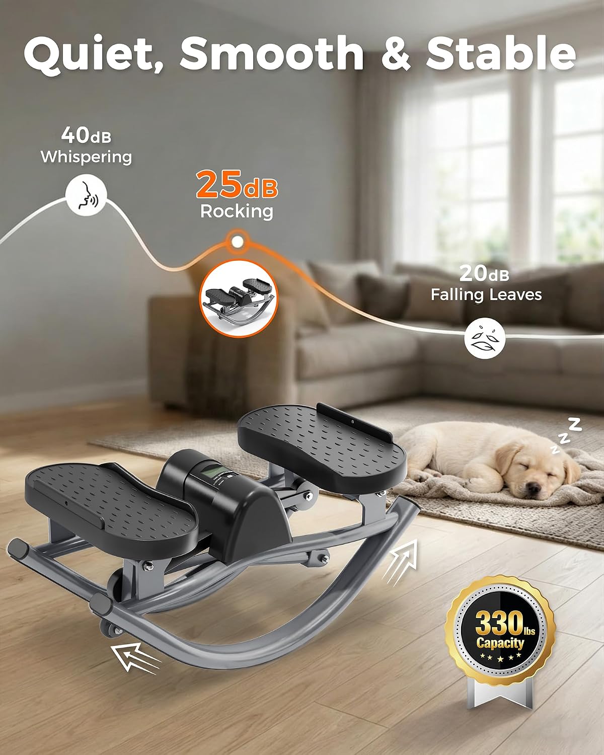 FineWay Upgraded Rock Stepper 2.0 for Exercise at Home, Rocking Stepper Side to Side, Low-Impact Knee-Friendly Exercise Machine with Resistance Bands, LCD Monitor & 330 LBS Capacity, Full Body Workout