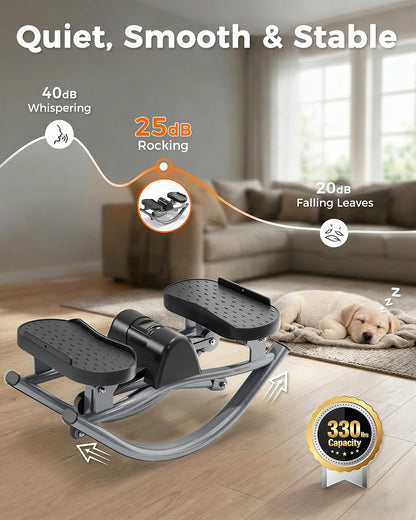 FineWay Upgraded Rock Stepper 2.0 for Exercise at Home, Rocking Stepper Side to Side, Low-Impact Knee-Friendly Exercise Machine with Resistance Bands, LCD Monitor & 330 LBS Capacity, Full Body Workout