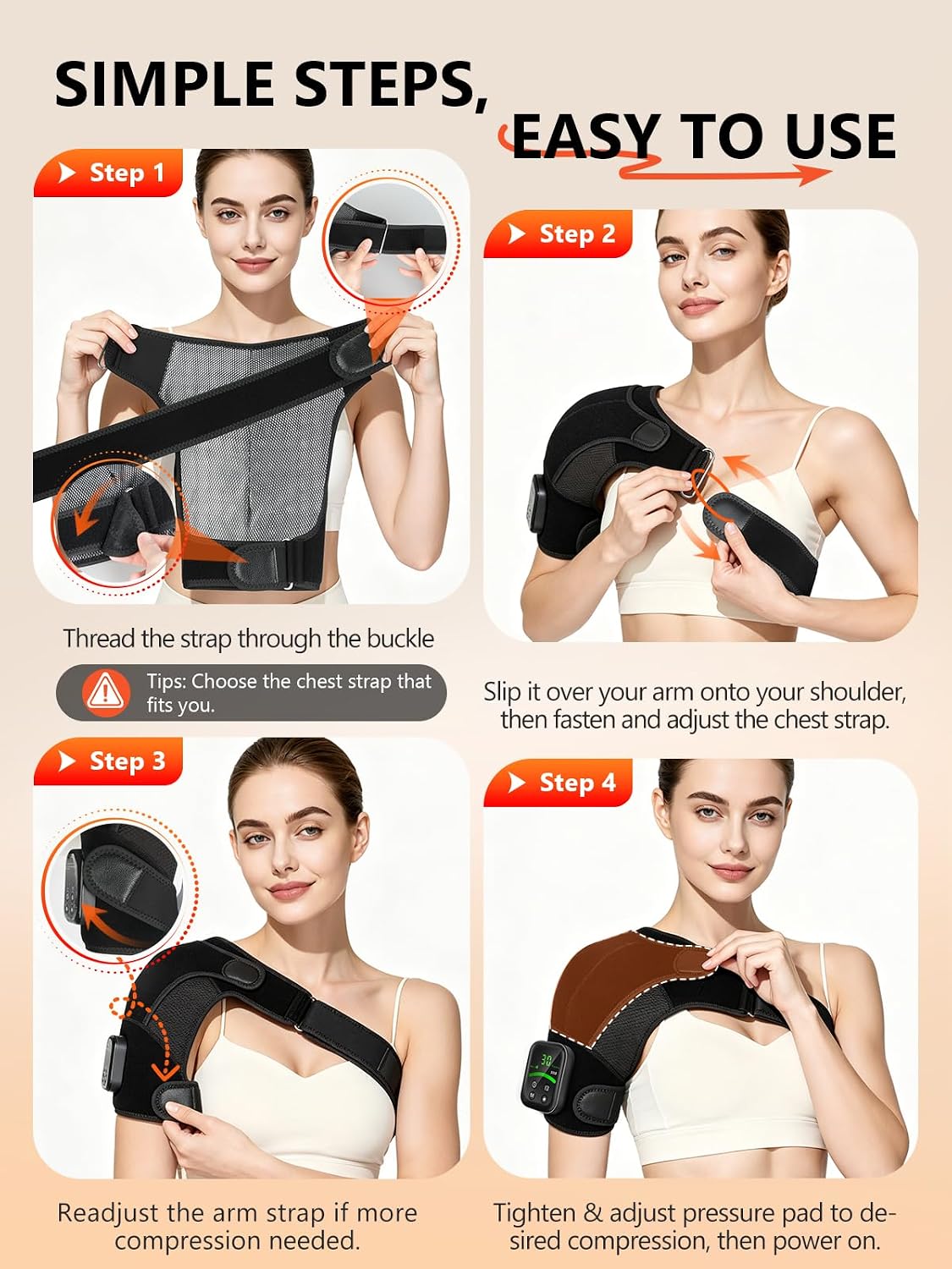 Upgraded Cordless Red Light Therapy for Shoulder with Massage, 5000mAh Controller 100 LEDs Infrared Heated Shoulder Wrap, Ergo Pressure Pad & 2 Extension Straps, Fits Left/Right Shoulders, Black