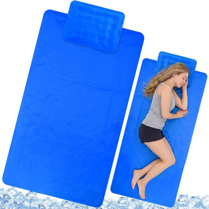 Novabright 2 Pcs Cooling Pad with Pillow Set Cold Mat Gel for Bed 47'' x 28'' Cooling Mattress Pad for Night Sweats, Hot Sleepers, Hot Flashes, Pain Relief, Summer Supplies(Simple,Sky Blue)