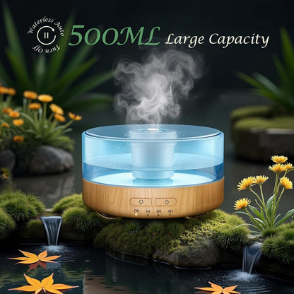 Essential Oil Diffuser for Home: 500ML Aroma Diffuser with Fireplace Flame Light & 9 Colors LED Improved - Quiet <25dB Cool Mist Humidifier for Bedroom Office Yoga Room