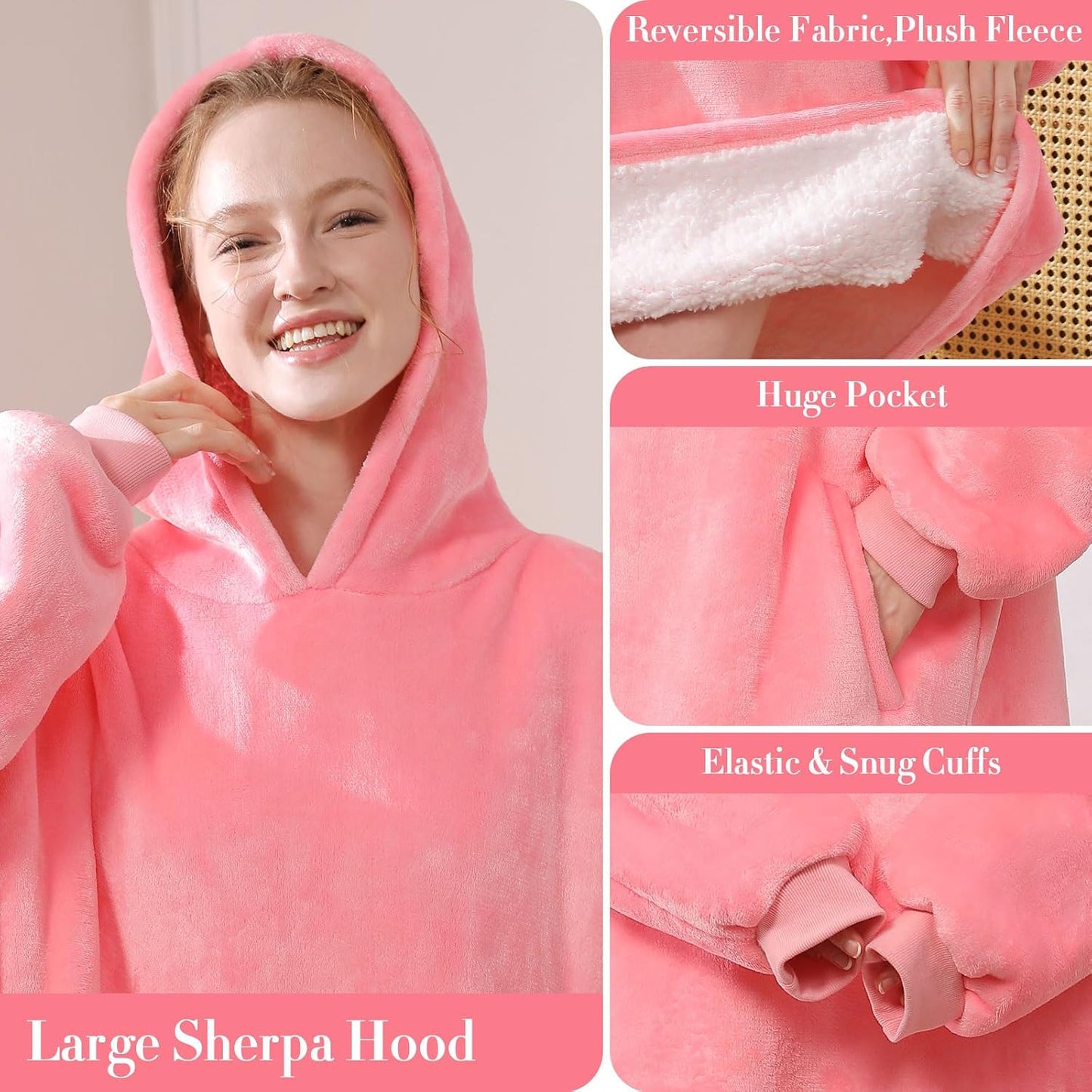 LetsFunny Blanket Hoodie,Oversized Wearable Sherpa Fleece Blanket Sweatshirt,Super Soft Warm Cozy with Giant Pocket,Gifts for Women Men Adults Teenagers, One Size Fits All