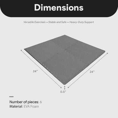 BalanceFrom Puzzle Exercise Mat 1/2" Thick, EVA Interlocking Foam Floor | Tiles for Home Gym, Mat for Home Workout Equipment, Floor Padding for Kids, Black, 24 in x 24 in x 1/2 in, 144 Sq Ft-36 Tiles