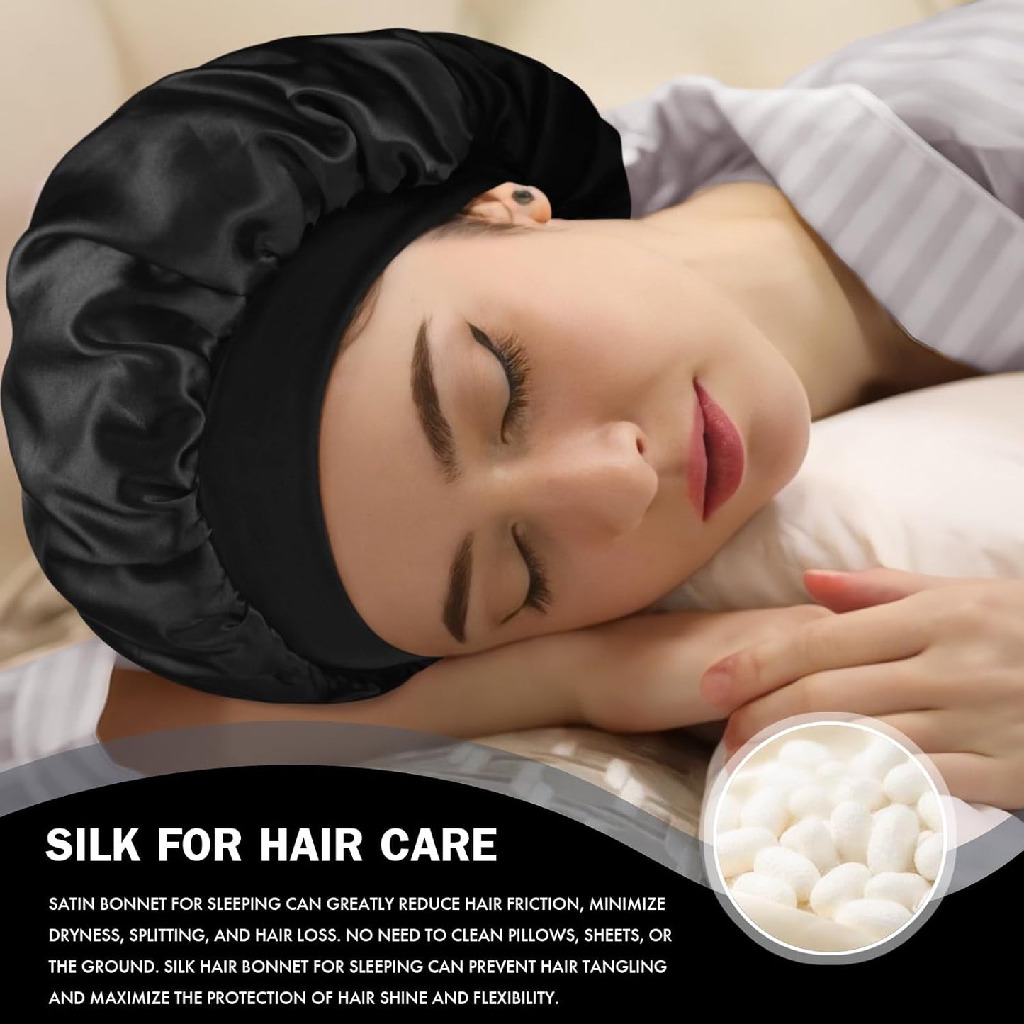 Satin Silk Bonnet for Sleeping, Double Layer Silk Sleep Cap for Men & Women, Soft Satin Lined Bonnet for Curly Hair