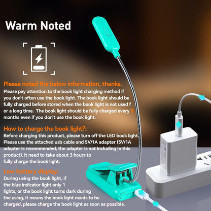 VAVOFO Amber Rechargeable Reading Light, Blue Light Blocking Book Light, 7 LEDs Eye Care 9 Colors 9 Brightness Clip On for Kids Bookworms Reading in Bed with Power Indicator Lasting 70h (Black)