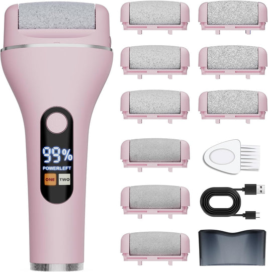AdamPark Electric Callus Remover for Feet, Rechargeable Portable Electronic Foot Callus Remover 2-in-1 Wet/Dry Foot Scrubber Electric Toot File for Hard Cracked Dry Dead Skin（Pink）