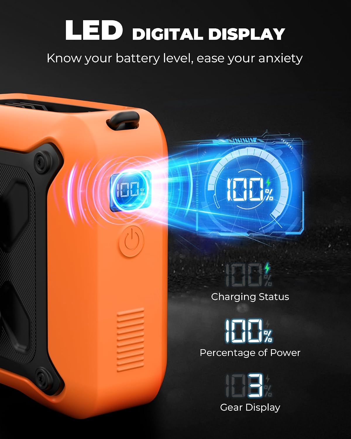 Portable Waist Fan Clip on Belt Under Shirt w/LED Display & Flashlight, 8000mAh Battery Powered, Rechargeable 5-Speed 14600RPM Personal Cooling Fan for Construction, Warehouse, Outdoor Jobsite, Orange