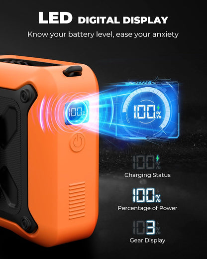 Portable Waist Fan Clip on Belt Under Shirt w/LED Display & Flashlight, 8000mAh Battery Powered, Rechargeable 5-Speed 14600RPM Personal Cooling Fan for Construction, Warehouse, Outdoor Jobsite, Orange