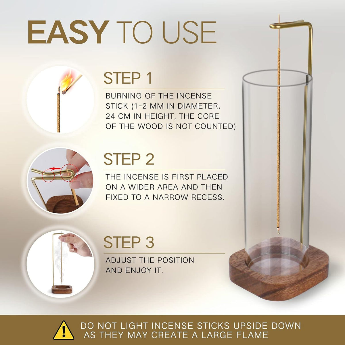 YHAOEN Incense Holder, Insence- Stick Holder [Anti-Ash Flying] with Removable Glass Ash Catcher Mess-Free Incense Burner Holder, Incense Stick Holder for Home Decor Yoga Spa, Unique Incense Burner