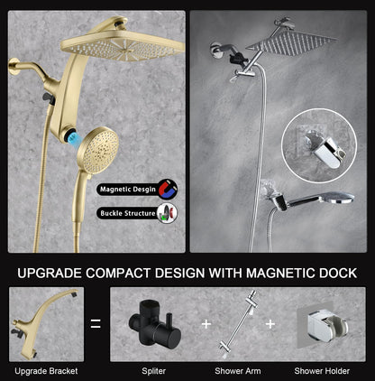 BOZYBO Rain Shower Head with Handheld: High Pressure Shower Heads with Handheld Spray Combo, 12" Rainfall Shower Head and 9 Sprays Hand Showerheads with Magnetic Docking and Power Jets, Black 1.75GPM