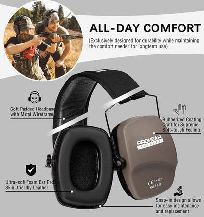 PROHEAR 016 Shooting Ear Protection Earmuffs 2 Pack, NRR 26dB for Gun Range, Hunting -Black and Green