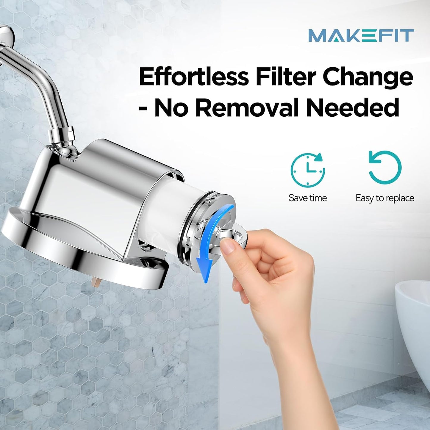 MakeFit Filtered Shower Head - High Pressure Shower Head with Filter for Hard Water Softener - 7 Settings Bathroom Rain Showerhead to Remove Chlorine and Heavy Metals (Chrome)