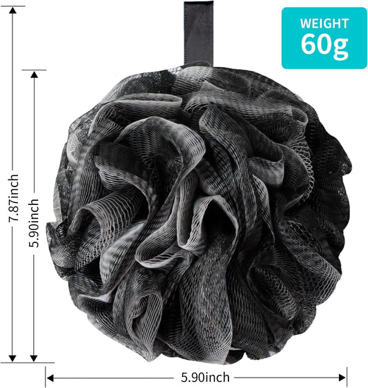 BCKENEY Bath Loofah Shower Sponge Body Back Scrubber Soft Mesh Shower Puffs Exfoliating Loofa for Women & Men Bath Accessories Cleaning Tool (Pack of 4 60G Loofah, Dark Elf)