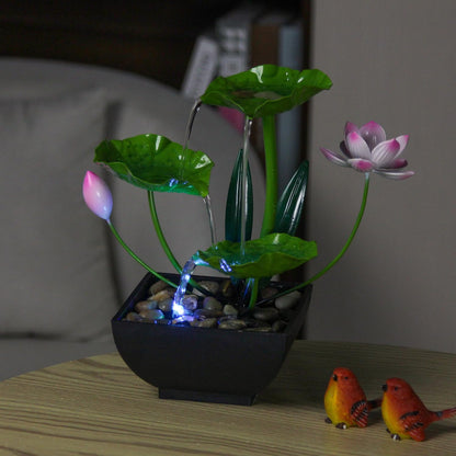 Water Fountain Indoor Waterfall Fountain 3-Tier Tabletop Fountain Lotus Desk Relaxation Home Decor Including Lots of Rocks and Soothing Sound Machine (Green 1)