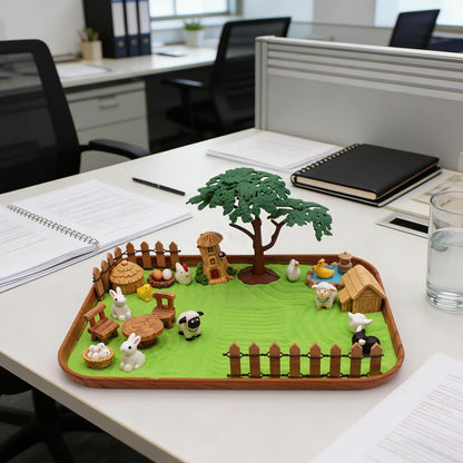 32 Pcs Zen Garden Kit for Desk, Mini Zen Sand Garden with Wooden Tray & Rake, Realistic Farm Animal & Figurines, Farmhouse Stress Relief Fidget Toy for Adults Home & Office, Mindfulness Gift