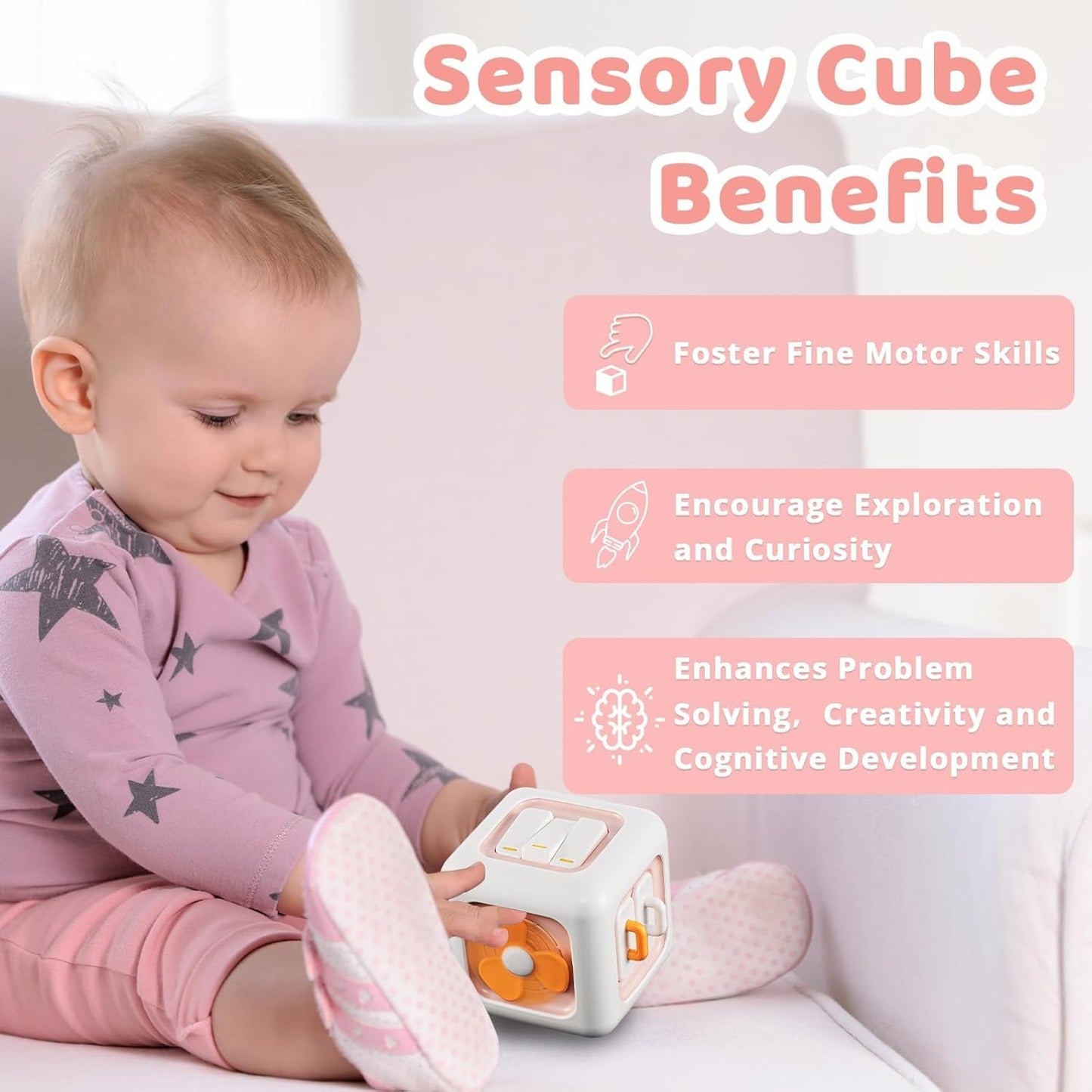 SOCBTNSO Busy Cube Toy for 1 Year Old Boy, Montessori Toys for 1+ Year Old, Travel Toys for Toddlers 1-3, Learning Fine Motor Skills| 1st Birthday Gifts 6 9 12 Months Baby