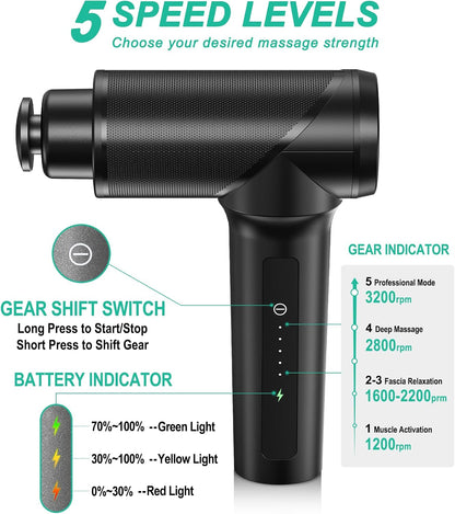 Medcursor Massage Gun - High Intensity Brushless Motor, Handheld Percussion Deep Tissue Massager with 6 Massage Heads for Sore Muscle and Stiffness, Valentines Day Gifts (Gray)