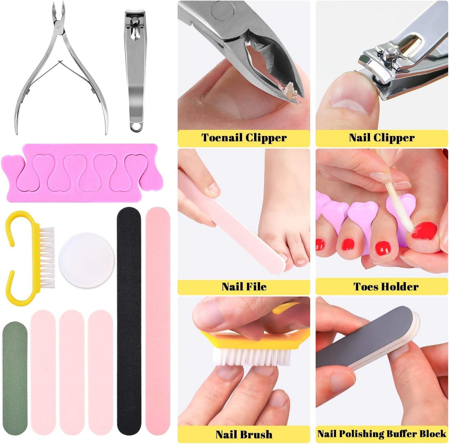 Professional Foot Care Kit, 30-Piece Pedicure Set with Foot File, Callus Shaver, Hard Skin Remover (Pink)